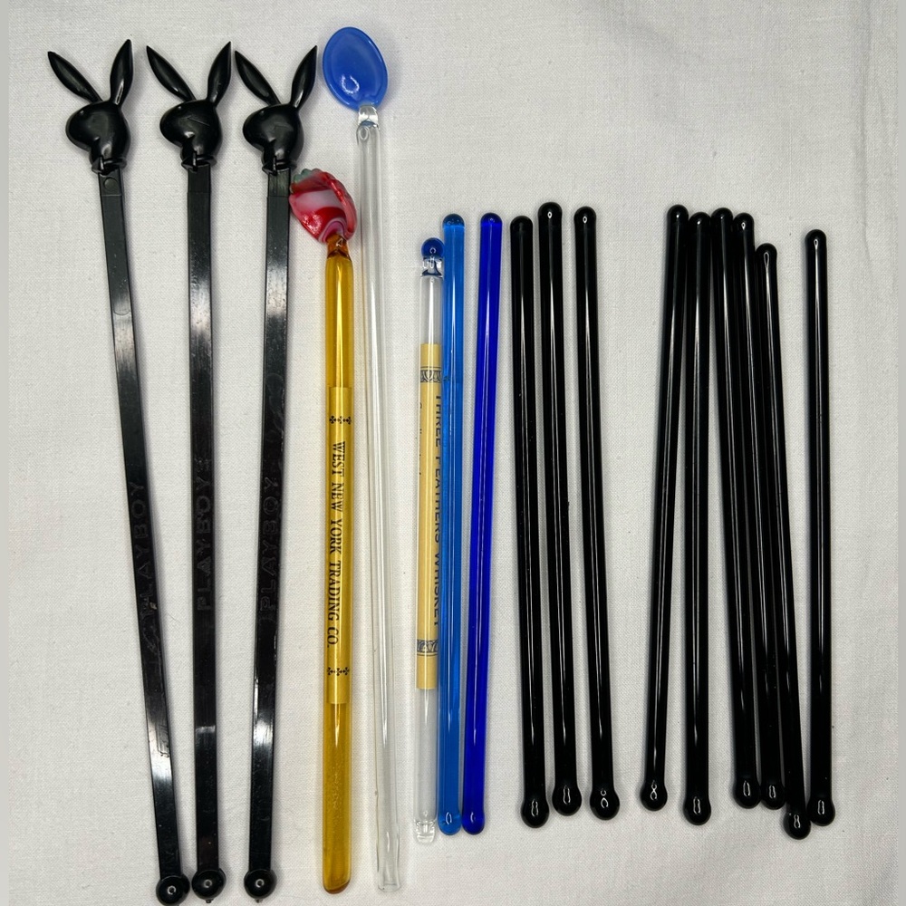 Lot of 17 Drink Swizzle/Stirrer Sticks 3 Vintage Playboy Others Glass